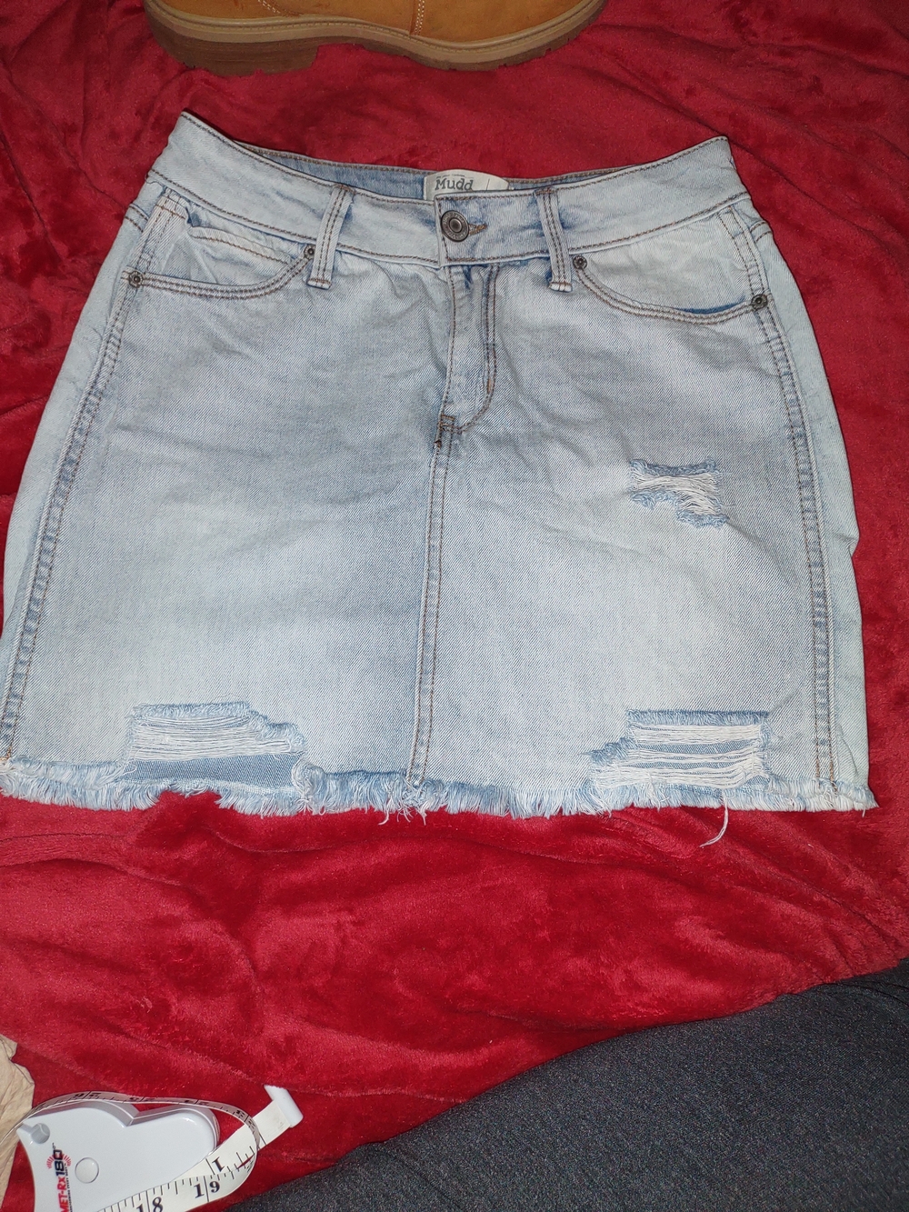 Mudd Size 5 Light Wash Distressed Denim Mini Skirt - Lî Blue{1390G}